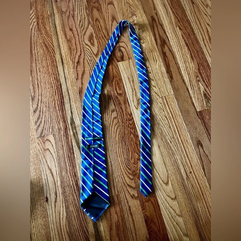 J.Crew Men’s Tie Silk Blue Striped With Green and White